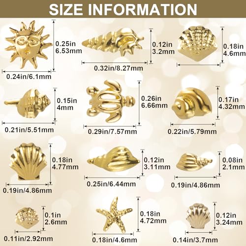 Ocean Theme Nail Art Charms Set - Silver & Gold Disc 2-Piece, 12 Styles, Beach & Seashells
