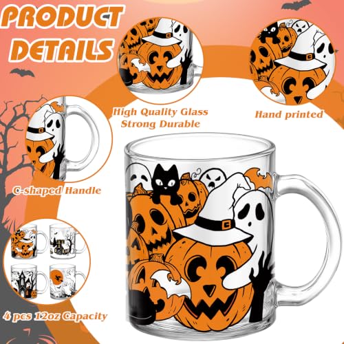 Halloween Ghost Coffee Mug Set - Black Cat Variation, 4 x 12 oz
