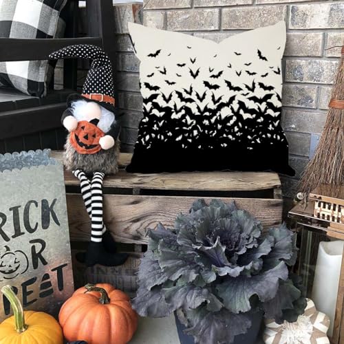 Halloween Bat Pillow Covers Set of 2 - Black & White 18x18 Spooky Decor - Variation of THIS listing