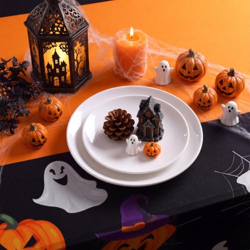 Halloween Pumpkin Ghost Spandex Tablecloth 6ft Fitted Rectangular Cover - Black, Orange, White Variation