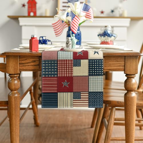 Fourth of July Table Runner 13x120 Inch - Patriotic Stars and Stripes Decor for Kitchen & Dining