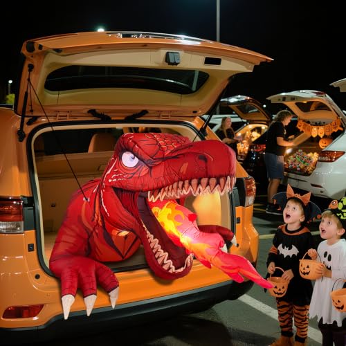 T-Rex Halloween Trunk or Treat Car Decorations Kit - Inflatable, LED Lights, Universal Fit