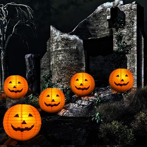 12-Pack Halloween Pumpkin Paper Lanterns - 8 Inch Orange & Black Decorations