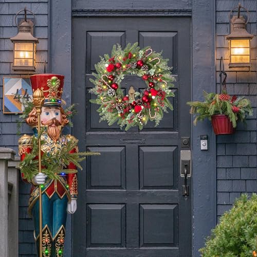 22-Inch Artificial Christmas Wreath for Front Door with Red Berries & Pine Needles - Green & Red Variation