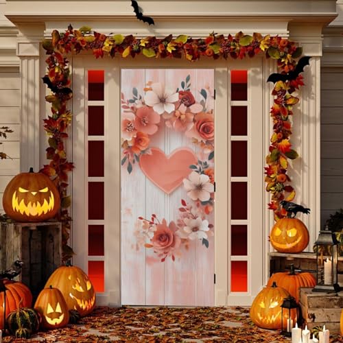 Valentine Heart Door Cover - Stretch Fabric Porch Decoration, 35x79 in - Variation of A26
