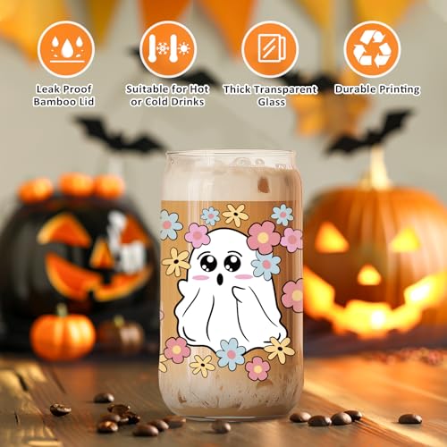Halloween Ghost Iced Coffee Cup with Lid & Straw - Spooky Gift for Women
