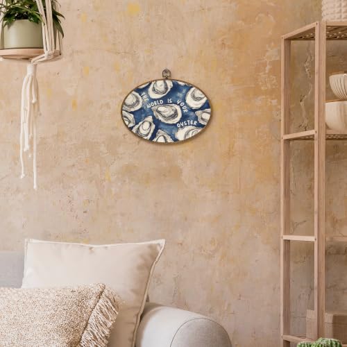 Coastal Beach Oval Wall Art Decor - Nautical Ocean Canvas Artwork, 11.4x8.6 Inches