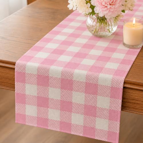 Pink Buffalo Plaid Table Runner 13x72 Inch Easter Gingham Farmhouse Home Decor