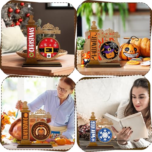 Interchangeable Wooden Holiday Sign Set - Dark Brown, 41 Pcs Seasonal Decor