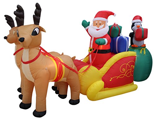 13 Ft Jumbo Lighted Christmas Inflatable Santa Claus and Penguin Scene
