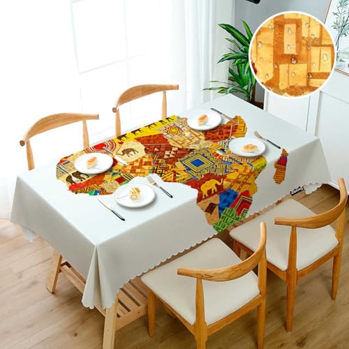 Africa Map Tablecloth 52x70 Inch Rectangular Polyester Table Cover for Indoor Outdoor Dining