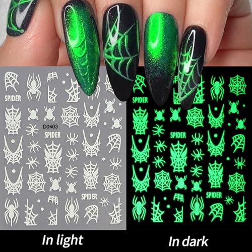 Halloween Nail Stickers Glow in The Dark 3D Self-Adhesive Spooky Art Set - Style04