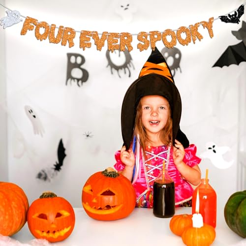 Halloween 4th Birthday Banner - Spooky Hello Boo Bat Party Decorations