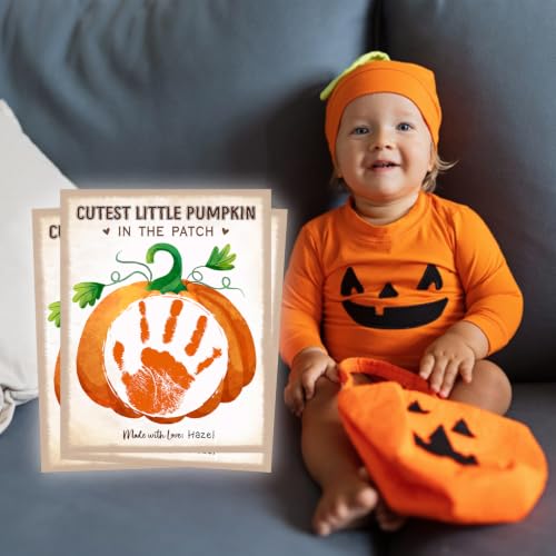 Kids First Halloween Pumpkin Handprint Craft Sign - Set of 8 - Fall Kids Art Keepsakes with Variation: Cutest Pumpkin Card