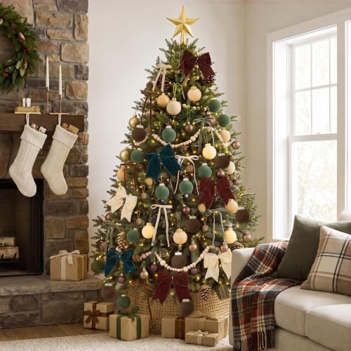 Neutral Christmas Ornaments Set - 75 Pcs Rustic Holiday Decorations for Tree & Home