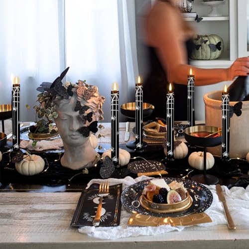 Halloween Flameless Taper Candles with Spider Decals - Remote & Timer - Black, Variation 3-Spider