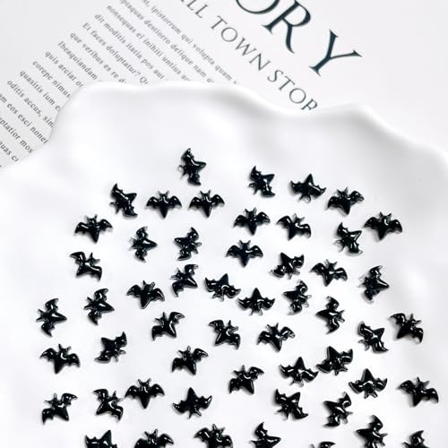 SHUXILIN Black Halloween Bat Nail Charms 3D Resin Nail Rhinestones - 200pcs