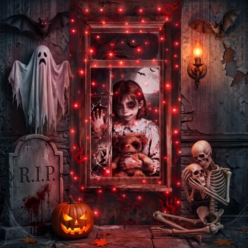 Halloween Door Cover Lights - Red 37.8x81.9 Inch with 8 Modes & Timer