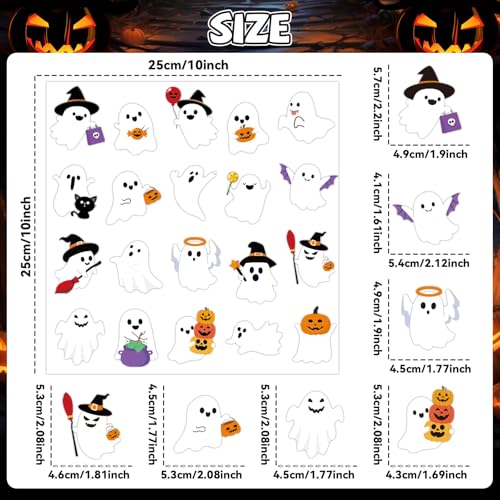 Halloween Ghost Gel Clings Set - Reusable Thick Vinyl Stickers for Windows & Decor - 20 Pieces