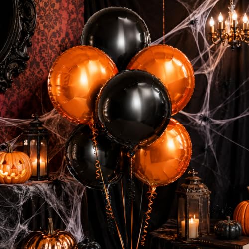 18 Inch Orange and Black Foil Balloons Set for Halloween & Fall Parties