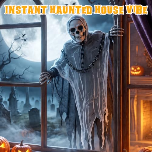 Halloween Hanging Ghosts with Chains - Chain Style Grim Reaper Decorations, 3 Pack
