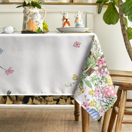 Easter Tablecloth 60 x 104 Inch Rectangular Pink Bunny Design - Durable Polyester
