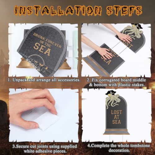Pirate Halloween Tombstone Decorations Set - Outdoor Graveyard Props, 11 Piece