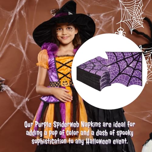 Ottin Halloween Napkins - Purple Spiderweb 3-Ply Disposable Party Tableware - Spiderweb Themed Decor & Fall Gatherings (Variation: Spiderweb)