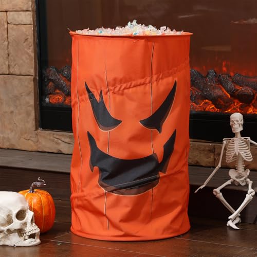 Large Halloween Candy Bucket - 24x14 Inch Pumpkin Ghost Design Trick-or-Treat