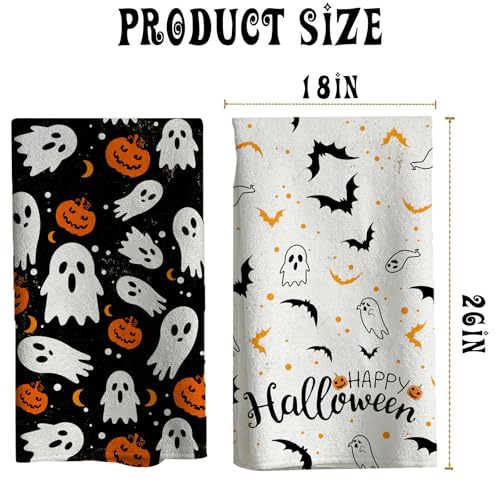 Halloween Kitchen Towels 2pcs - 18x26 Inch Dish Hand Towels for Kitchen & Home - Scary Fall Decor - Variation 2pcs-a