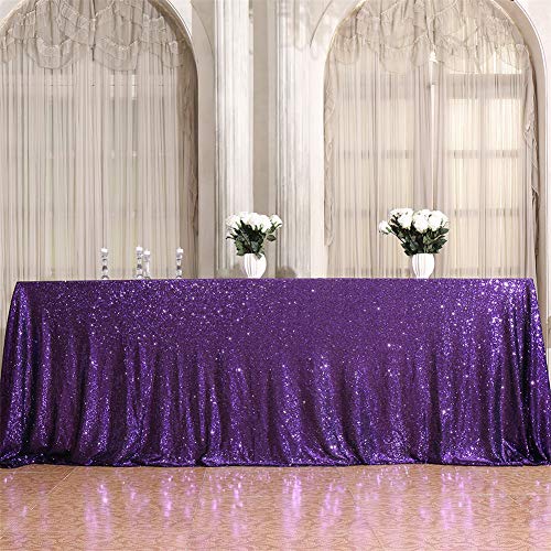Eternal Beauty Purple Mardi Gras Sequin Tablecloth 90x132 Inch Rectangular