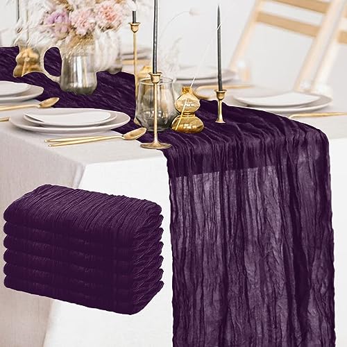 Purple Cheesecloth Table Runner 6 Pack - 35 x 10FT Rustic Gauze for Wedding & Party Decor