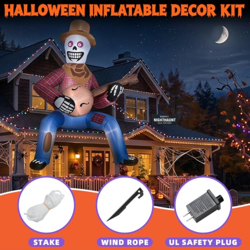 12FT Halloween Inflatable Skeleton Yard Decor - Giant Outdoor Spooky Decoration - Brown Cowboy Variation
