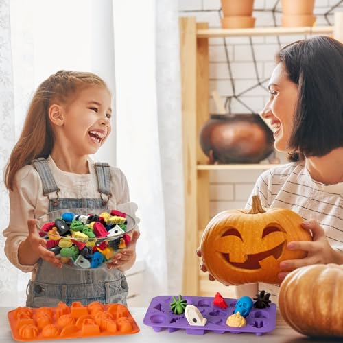Halloween Silicone Mold Set - 4 Pcs Pumpkin Bat Skull Spider Cavities