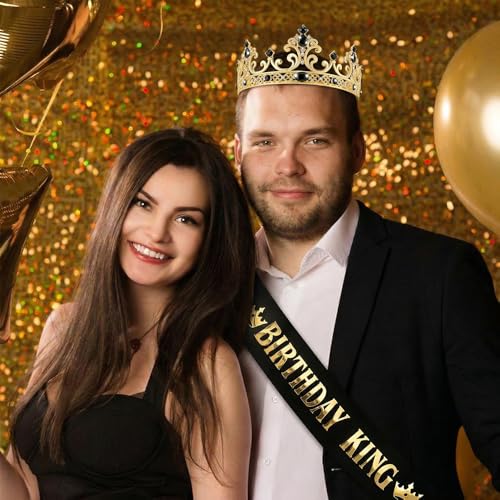Gold King Crown and Sash for Birthday Party Men Celebration Gift