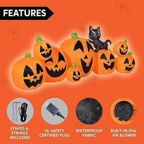 Bright Halloween Orange 10FT Inflatable Pumpkin with Witch's Cat - Outdoor Decorations