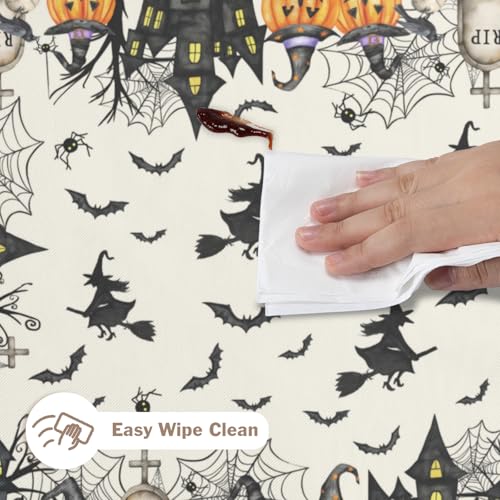Halloween Tablecloth 60×84 Inch Rectangular Witch Spiderweb Pumpkin Fest Water-Resistant Fabric