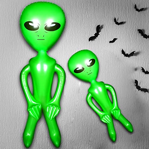 Green Inflatable Alien Party Decorations - 63 Inch & 35 Inch Jumbo Space Themed Decor for Halloween & Events