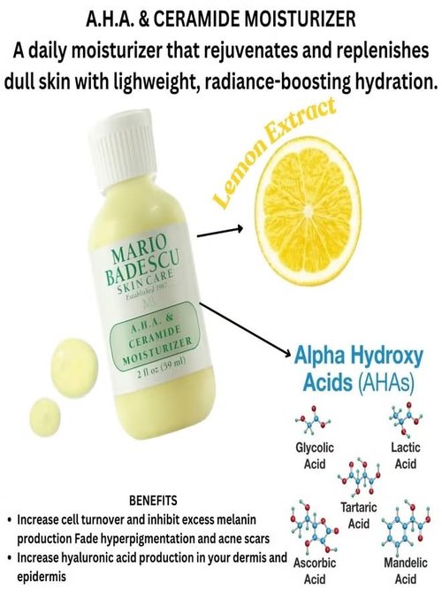 Mario Badescu A.H.A. & Ceramide Face Moisturizer - Lightweight Non-Greasy Cream for Oily Skin | 2 Fl Oz