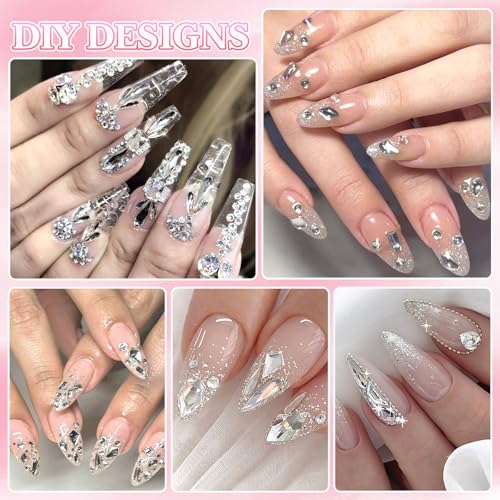Nail Rhinestones Set - White Crystals with Variation S7 for Nail Art & Crafts