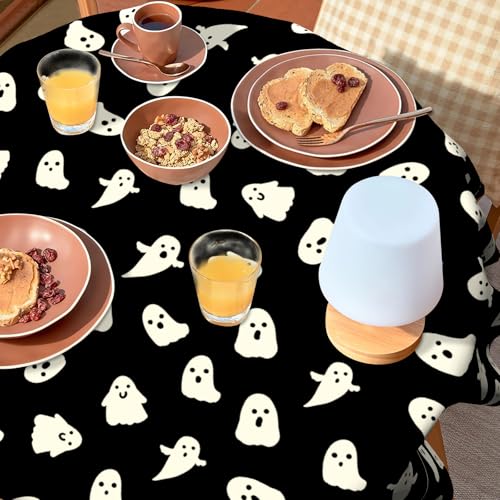 VentuCoven Halloween Spooky Round Tablecloth 60 Inch Black Ghost Decorations