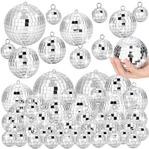 70 Pcs Disco Balls Set - 5 Sizes Hanging Mirror Ornaments for Party Wedding Christmas