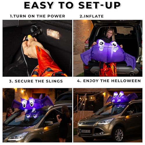 Inflatable Halloween Car Decoration Kit 6 FT Bat with Built-in Lights - Outdoor Yard Lawn Decor - 1 Pack