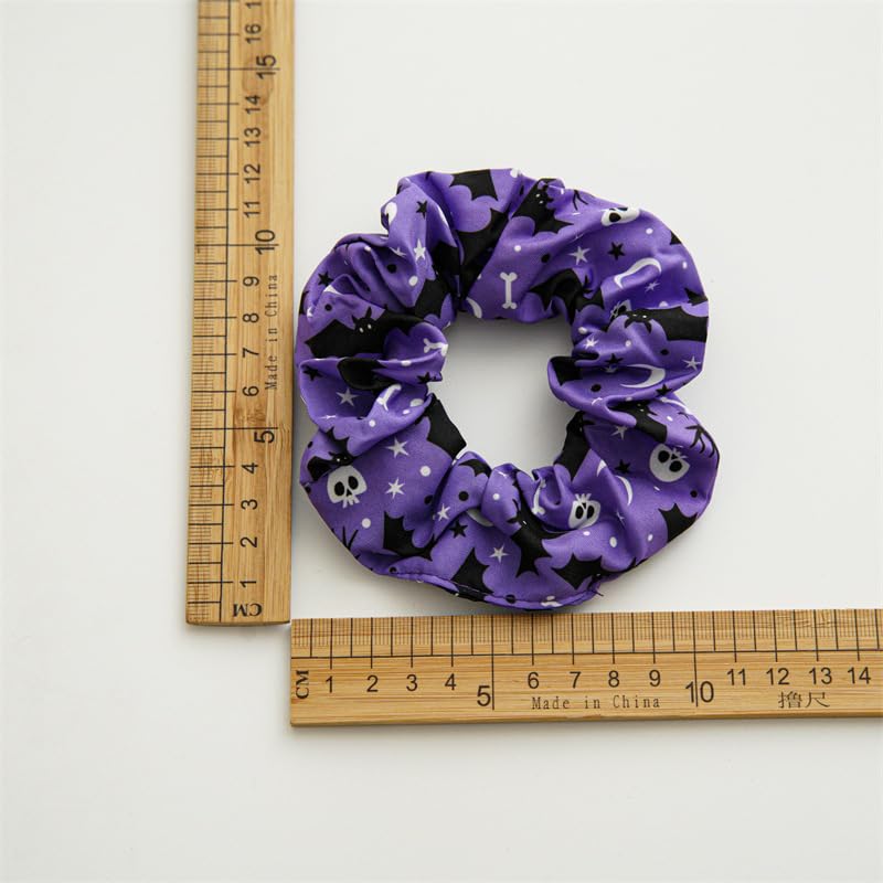 Halloween Spooky Ghost Pumpkin Bat Print Satin Hair Scrunchies - Set of 4 B
