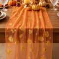 Fall Table Runner with Gold Foil Pumpkins Leaves 10FT - Color 01