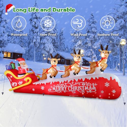 12 FT Christmas Inflatable Santa on Sleigh with Reindeer Outdoor Yard Decor LED Lights