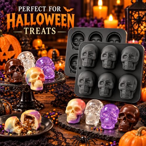 Skull Silicone Mold 2-Pack - 6-Cavity 3D Halloween Cake & Candy Molds