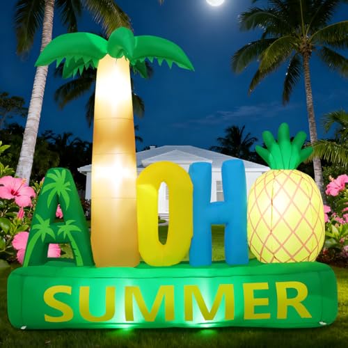 Inflatable Palm Tree and Pineapple Decor with LED Lights for Outdoor Yard and Pool Parties