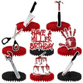 Halloween Horror Theme Honeycomb Centerpieces - Bloody Killer Birthday Party Decorations - 8 Pack