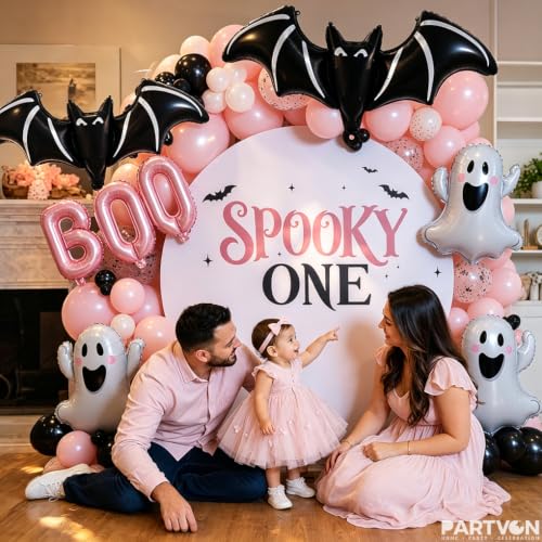 Pink Halloween Balloons Set with Ghost & Bat Decor - Cute Party Supplies with Boo Letters - Variation: Pink
